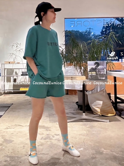 🌿Butter Washed Cotton Lounge Set | Oversized T-Shirt Shorts | Raw Hem Sweat Set