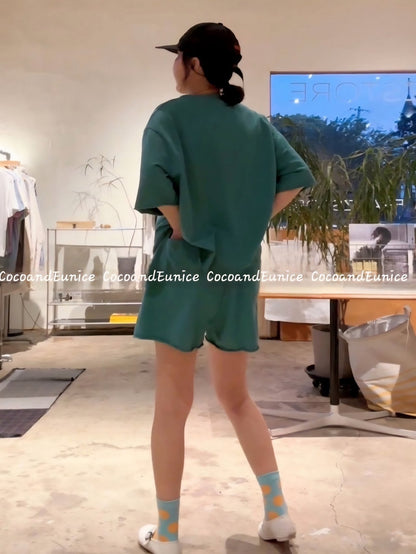 🌿Butter Washed Cotton Lounge Set | Oversized T-Shirt Shorts | Raw Hem Sweat Set