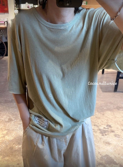 🌿HIGHLY RECOMMENDED| Premium Twisted Cotton Raw Hem Tee | Korean 3/4 Sleeve Top | Lightweight Relaxed Fit Shirt | Women's Everyday Essential