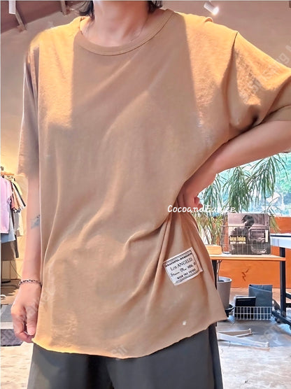 🌿HIGHLY RECOMMENDED| Premium Twisted Cotton Raw Hem Tee | Korean 3/4 Sleeve Top | Lightweight Relaxed Fit Shirt | Women's Everyday Essential