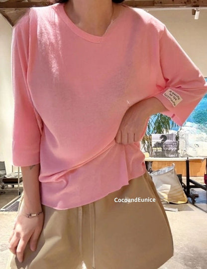 🌿HIGHLY RECOMMENDED| Premium Twisted Cotton Raw Hem Tee | Korean 3/4 Sleeve Top | Lightweight Relaxed Fit Shirt | Women's Everyday Essential