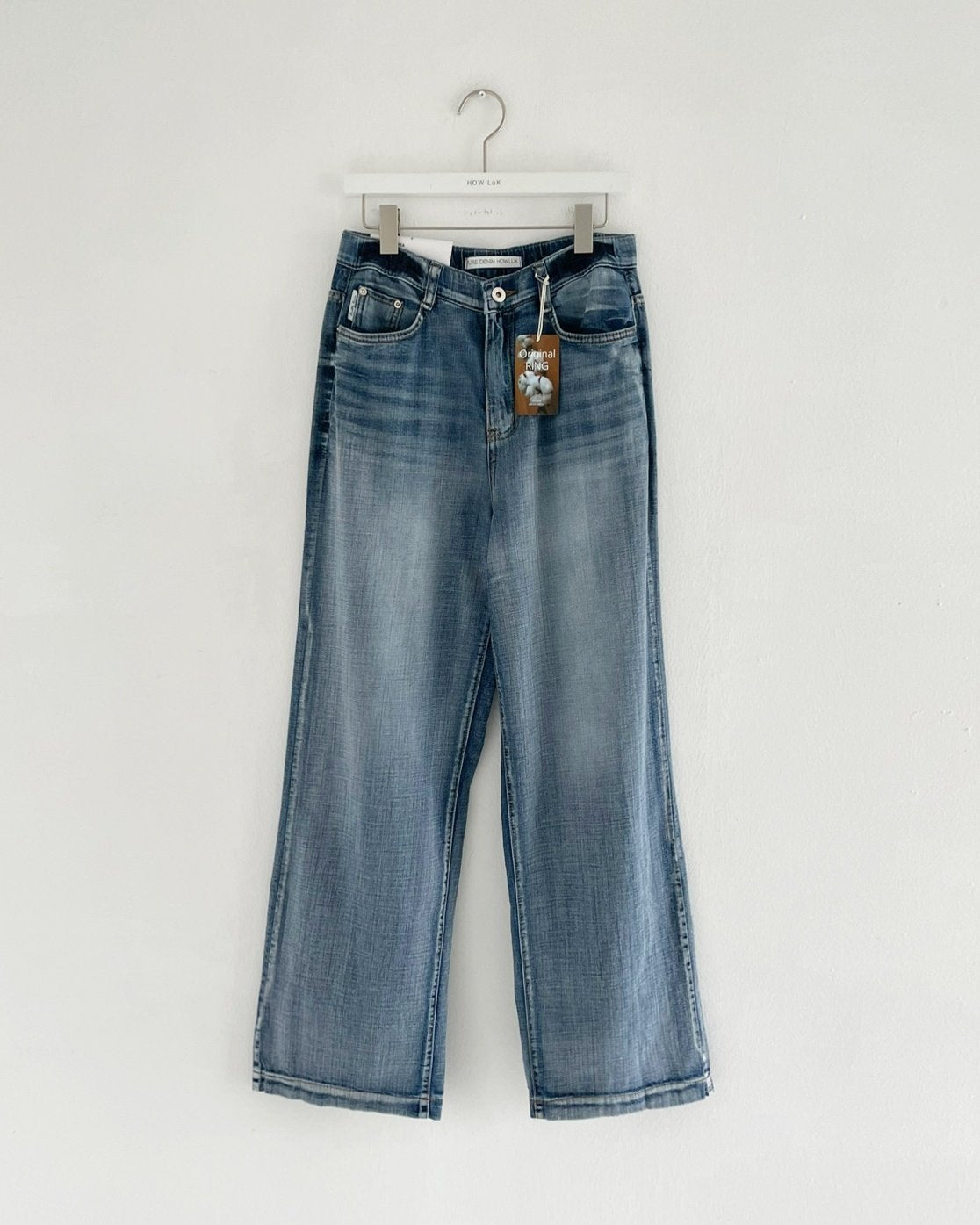 No.3089 Wide Straight Leg Jeans | Korean Denim Pants | Hidden Waistband Jeans | Light Wash Denim | High Rise Wide Leg Jeans | Casual Jeans