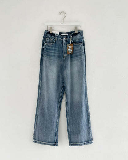 No.3089 Wide Straight Leg Jeans | Korean Denim Pants | Hidden Waistband Jeans | Light Wash Denim | High Rise Wide Leg Jeans | Casual Jeans