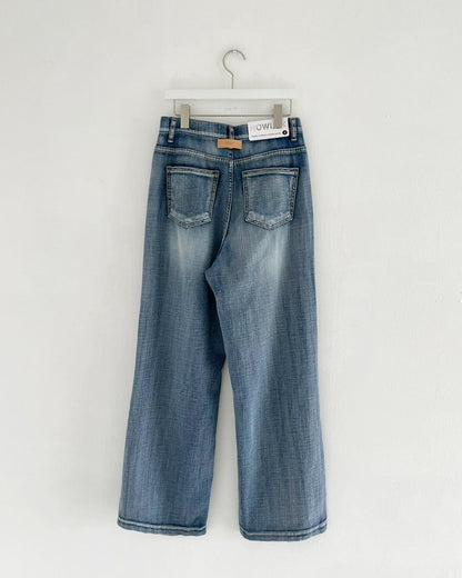 No.3089 Wide Straight Leg Jeans | Korean Denim Pants | Hidden Waistband Jeans | Light Wash Denim | High Rise Wide Leg Jeans | Casual Jeans