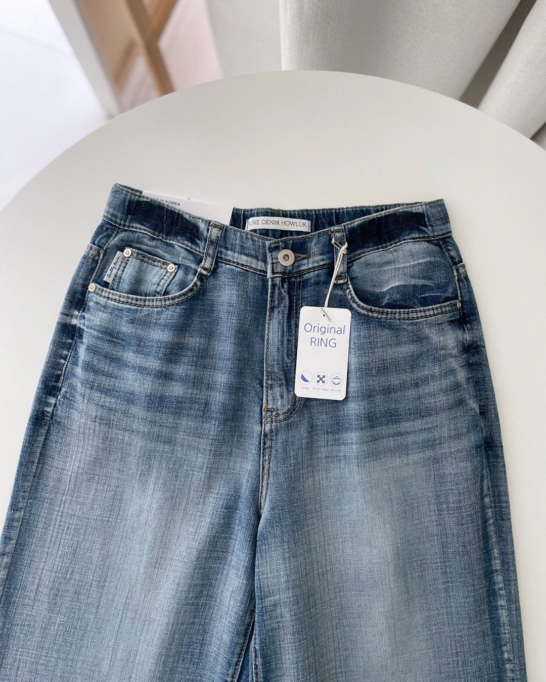 No.3089 Wide Straight Leg Jeans | Korean Denim Pants | Hidden Waistband Jeans | Light Wash Denim | High Rise Wide Leg Jeans | Casual Jeans