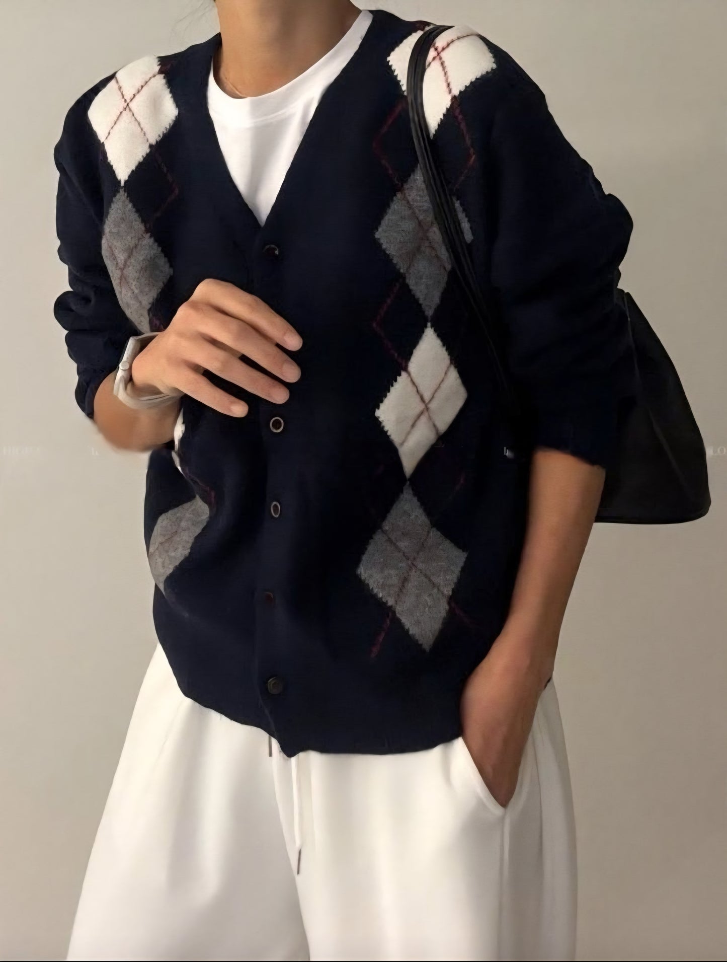 Argyle Cardigan – Premium Cotton Yarn