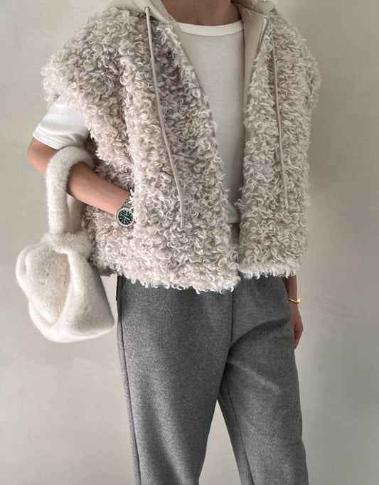 🌿Reversible Eco-Fur Shearling Hooded Padded Zipup Vest