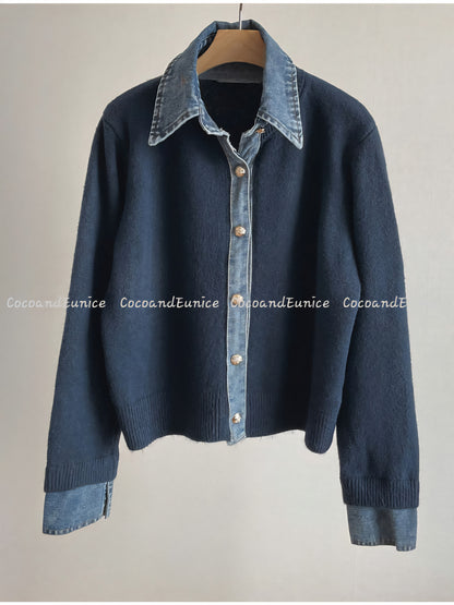 ✨️NEW ARRIVAL✨️🌿 Denim Collar Contrast Knit Cardigan