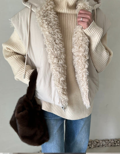 🌿Reversible Eco-Fur Shearling Hooded Padded Zipup Vest