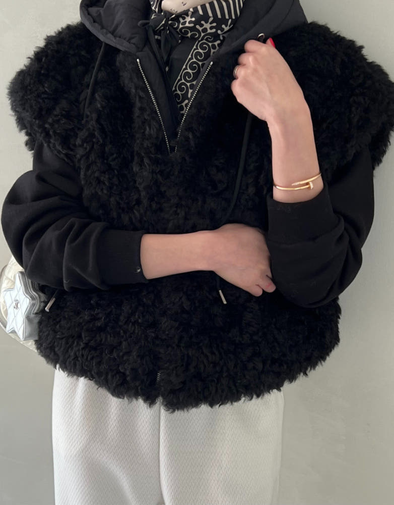 🌿Reversible Eco-Fur Shearling Hooded Padded Zipup Vest