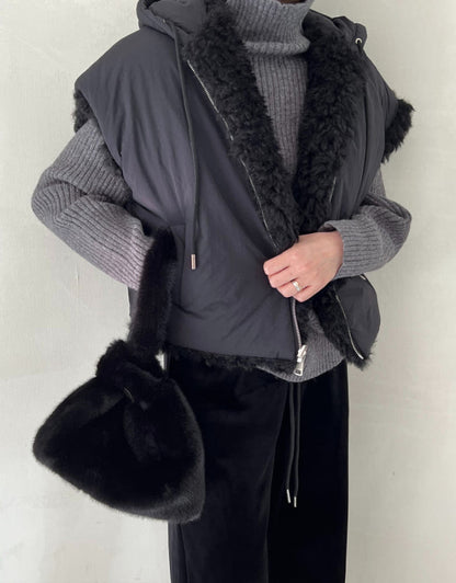 🌿Reversible Eco-Fur Shearling Hooded Padded Zipup Vest