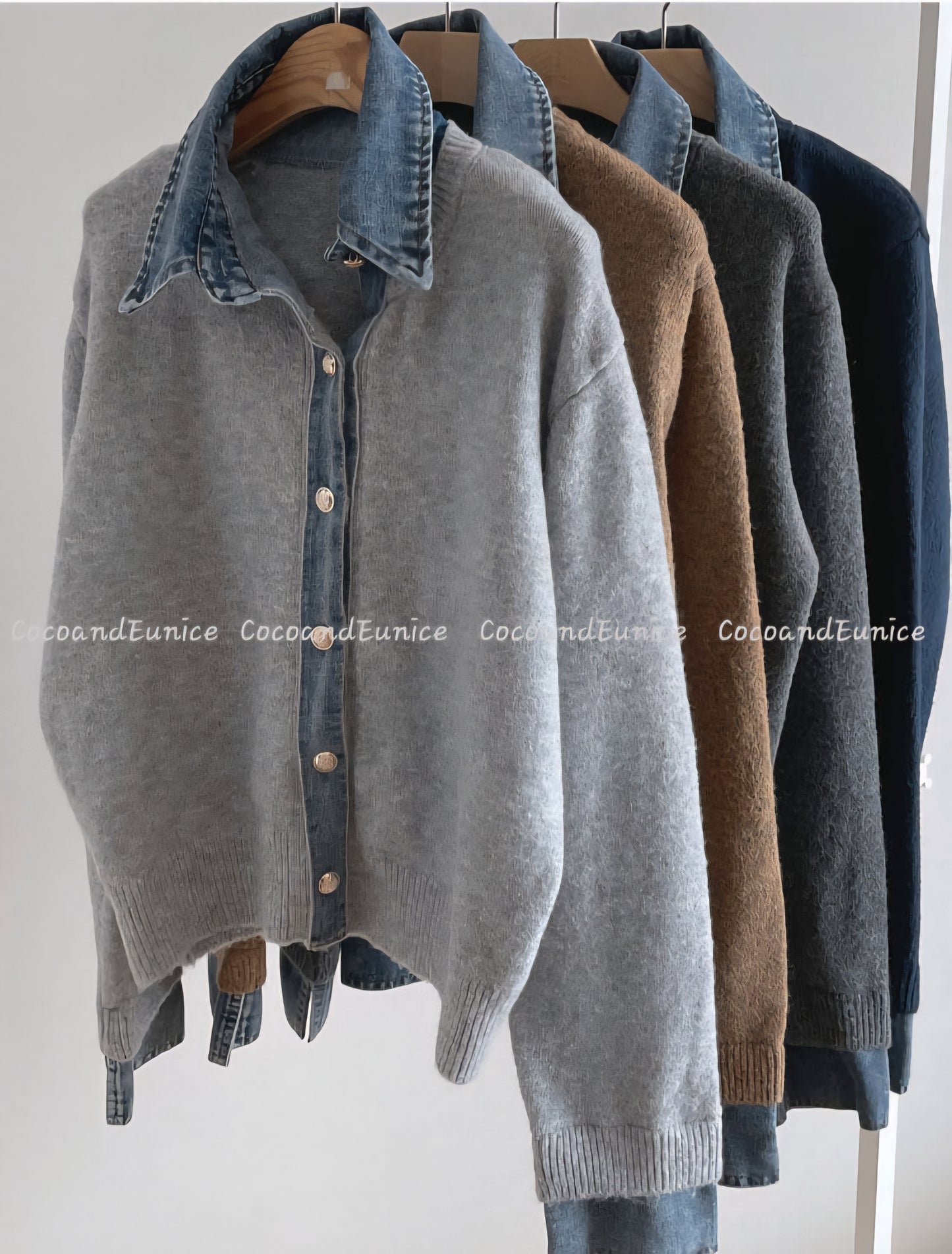 ✨️NEW ARRIVAL✨️🌿 Denim Collar Contrast Knit Cardigan