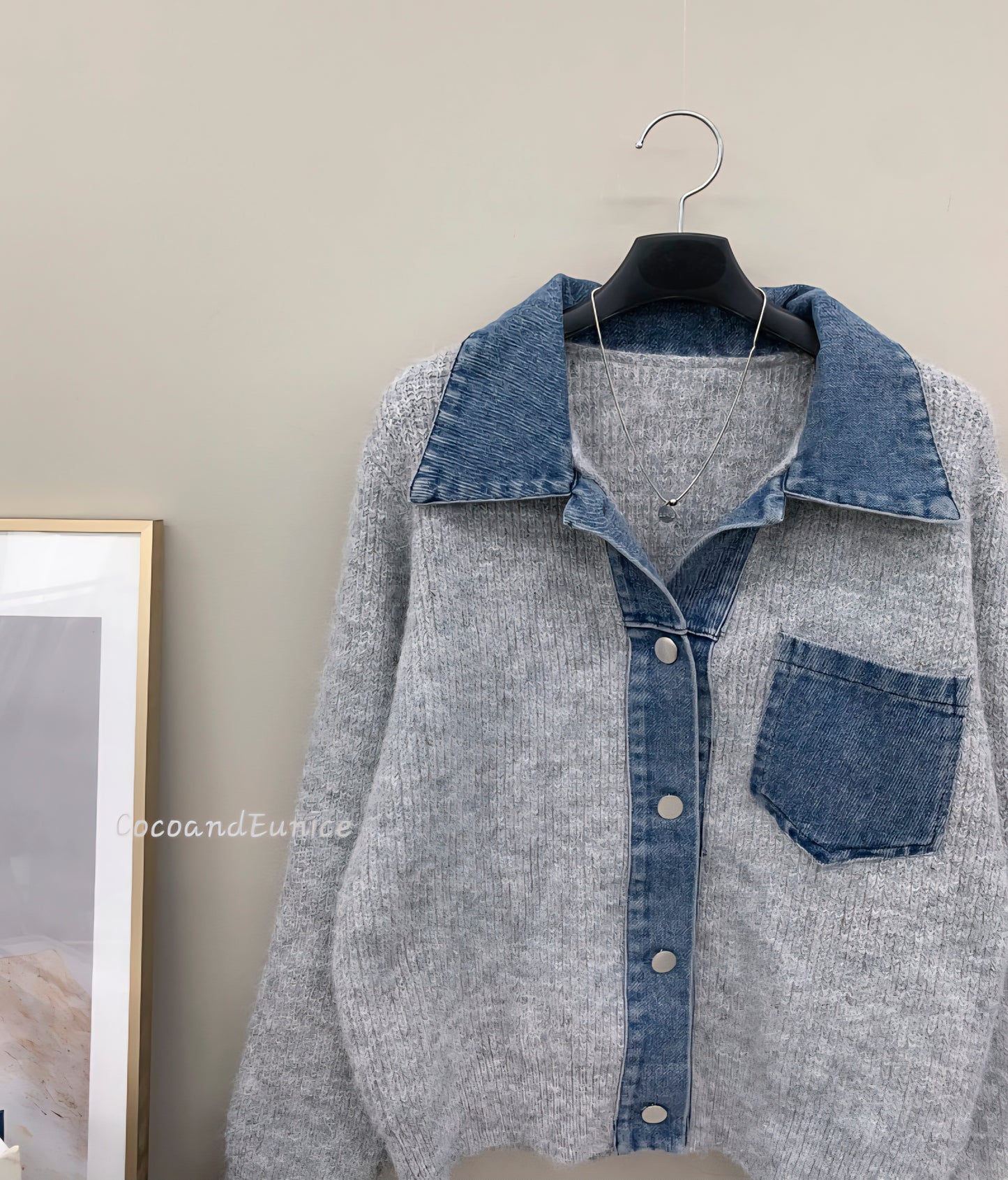 🌿Denim Collar Pocket Cardigan