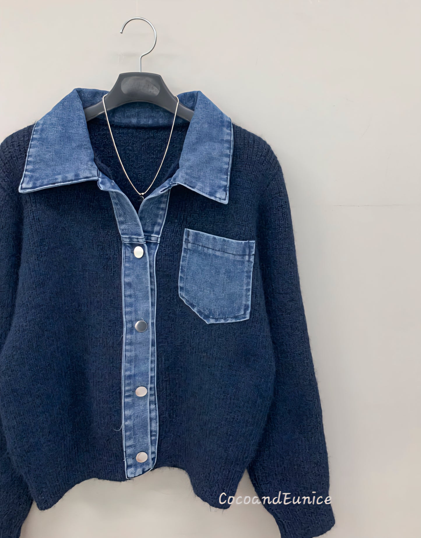 🌿Denim Collar Pocket Cardigan