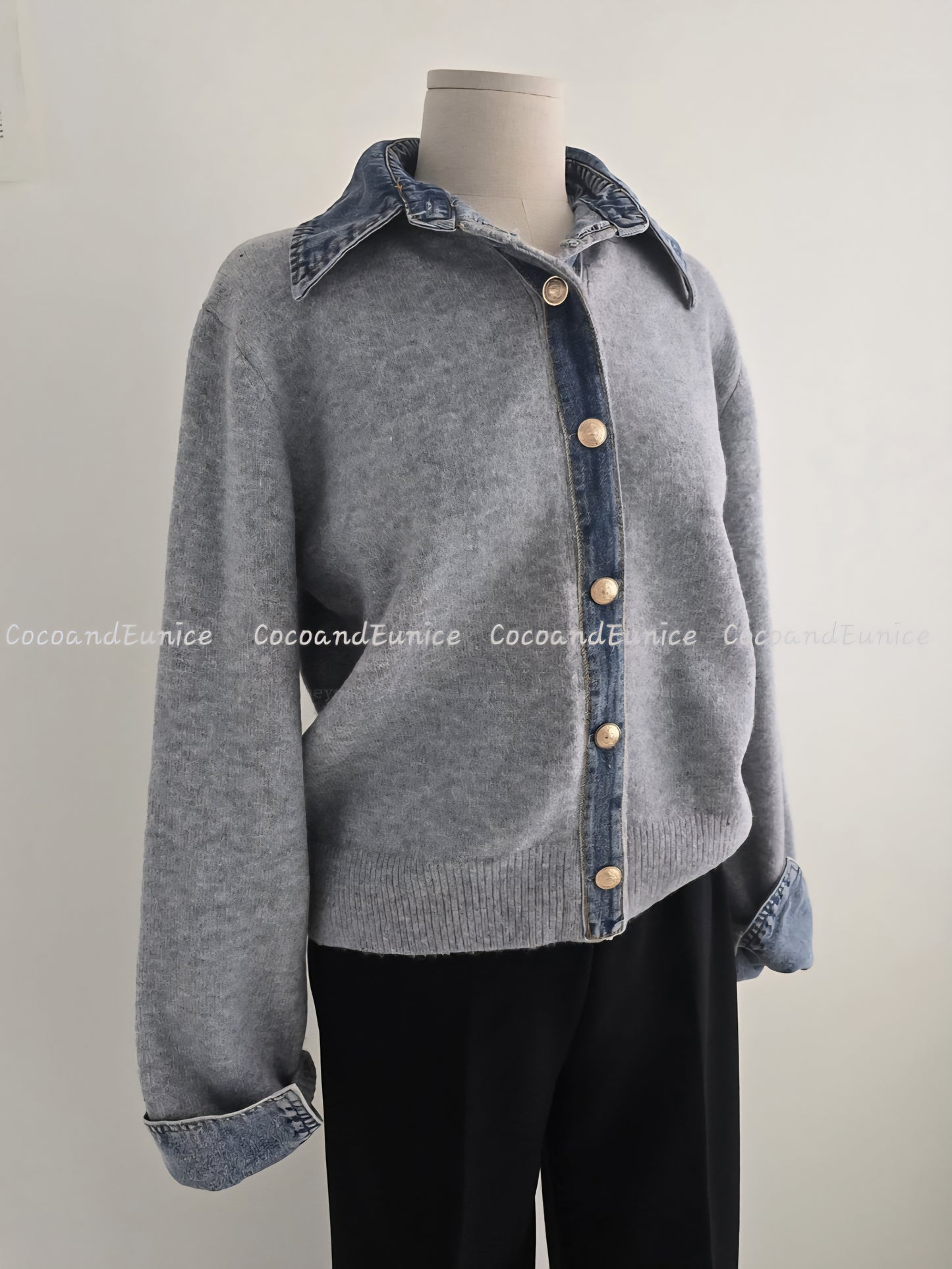 ✨️NEW ARRIVAL✨️🌿 Denim Collar Contrast Knit Cardigan