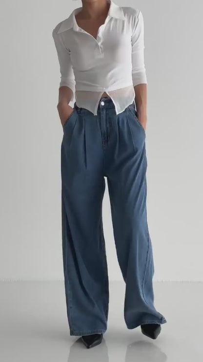 🌿No.4071 | Korean Tencel Wide Leg Pants, Two-Tuck Lightweight Summer Trousers (3 Length Options)